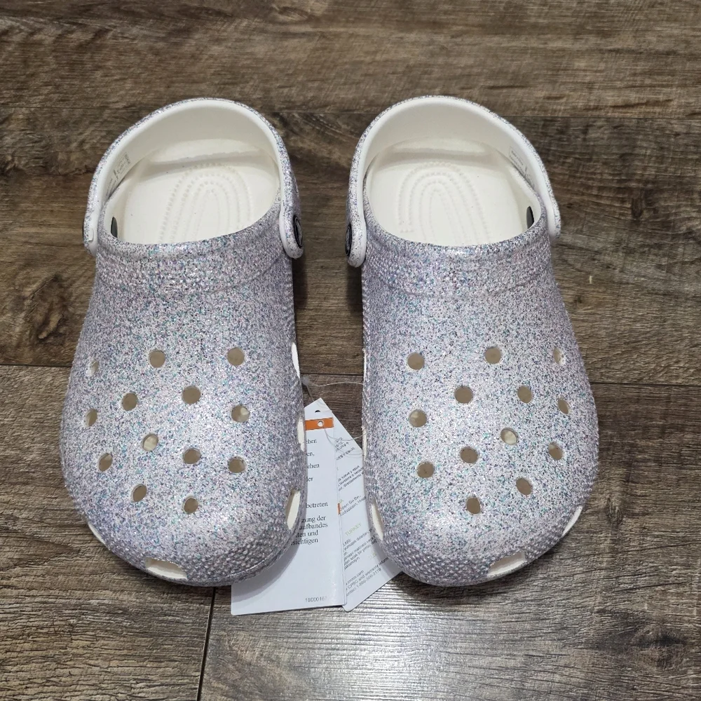 CROCS Kids Sparkly Water Shoes - White and Purple